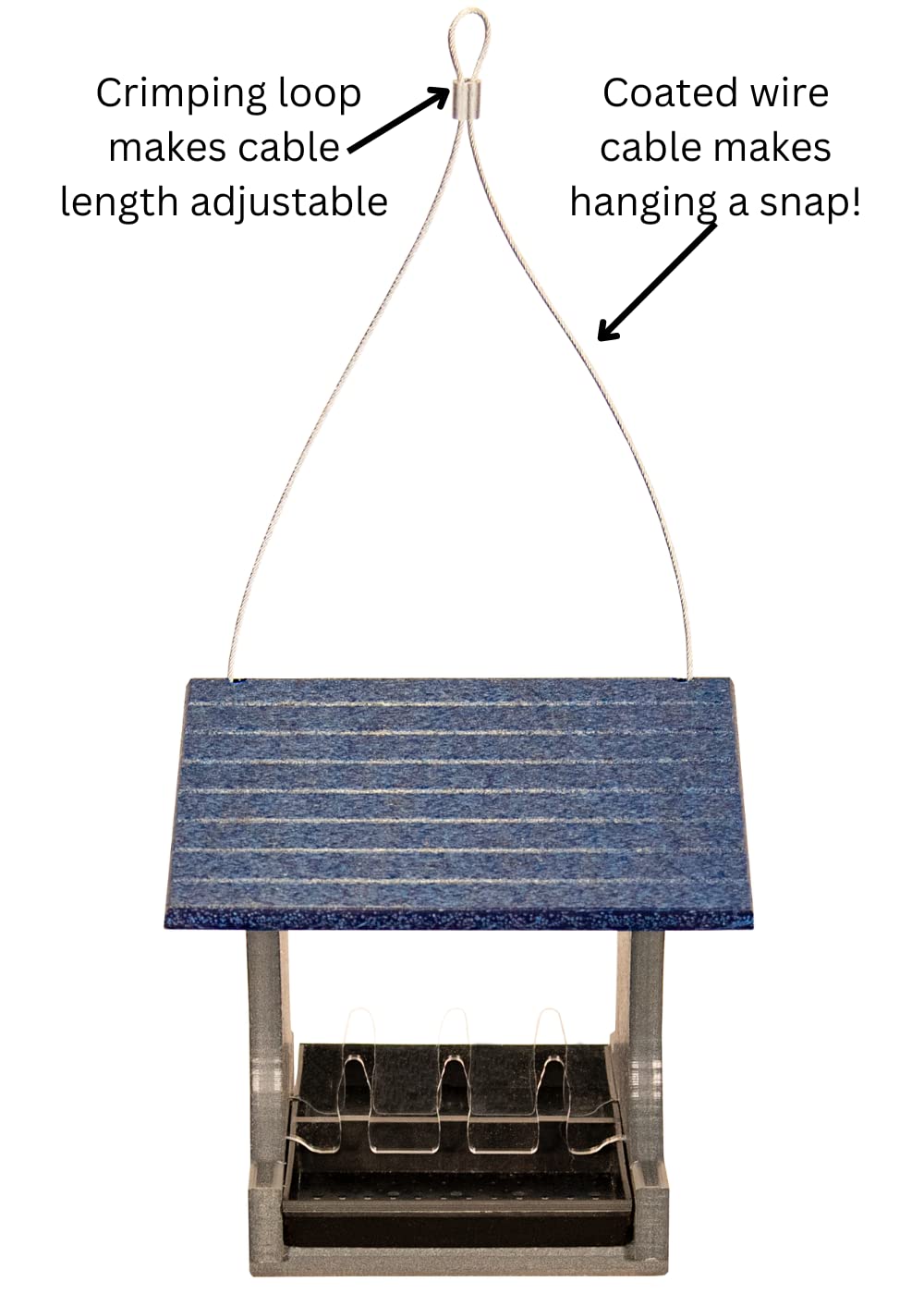 JCS Wildlife Small Hopper Bird Feeder with adjustable hanging cable and sturdy design for gardens.