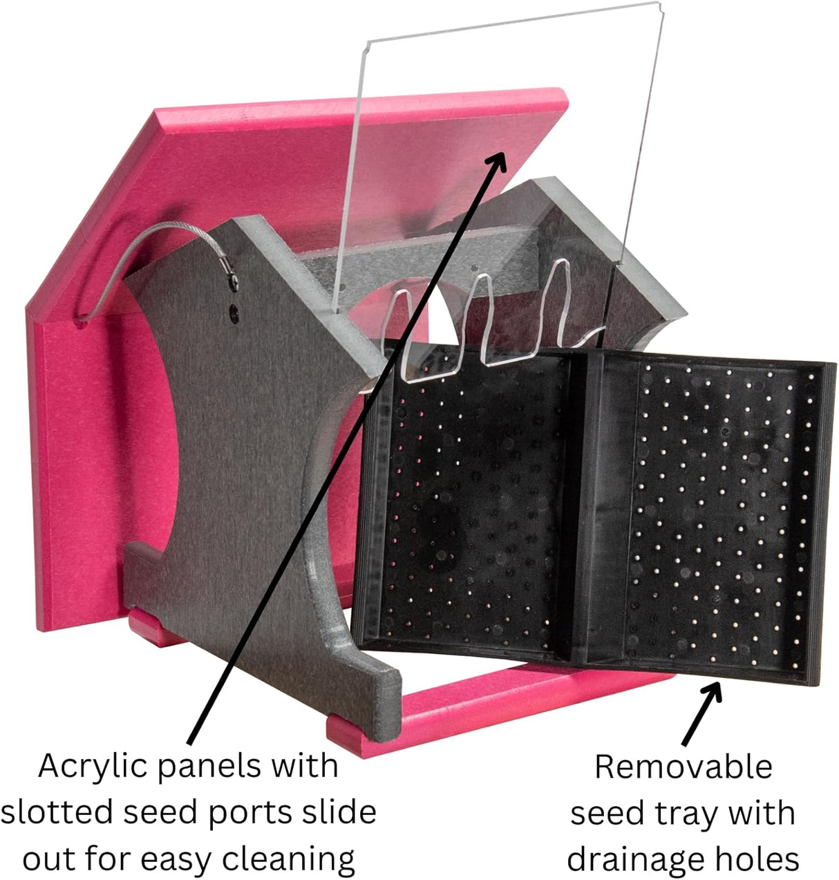 JCS Wildlife Small Hopper Bird Feeder features removable seed tray and acrylic panels for easy cleaning.