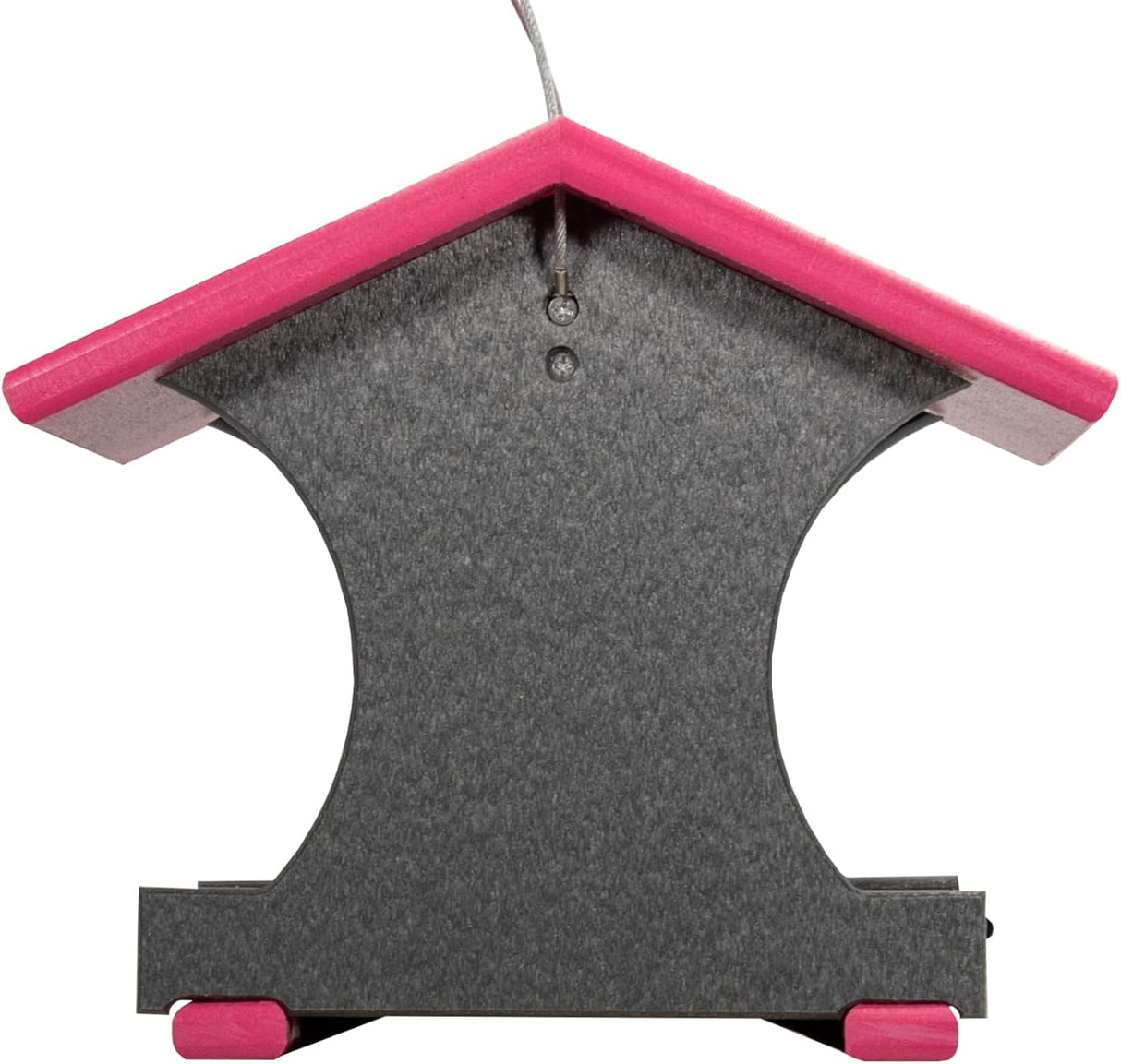 JCS Wildlife Small Hopper Bird Feeder in gray with pink accents, ideal for gardens and landscapes.
