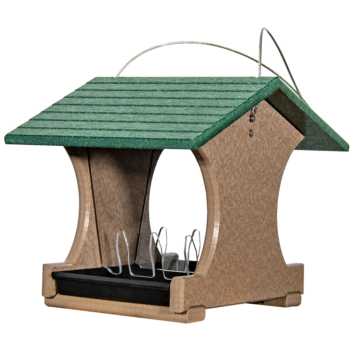 JCS Wildlife Small Hopper Bird Feeder with green roof, made from recycled poly lumber, perfect for gardens or landscapes.