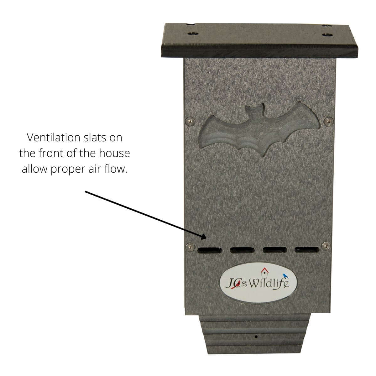 JCS Wildlife Mini Single Chamber Bat House featuring ventilation slats for optimal airflow, designed for bat enthusiasts.