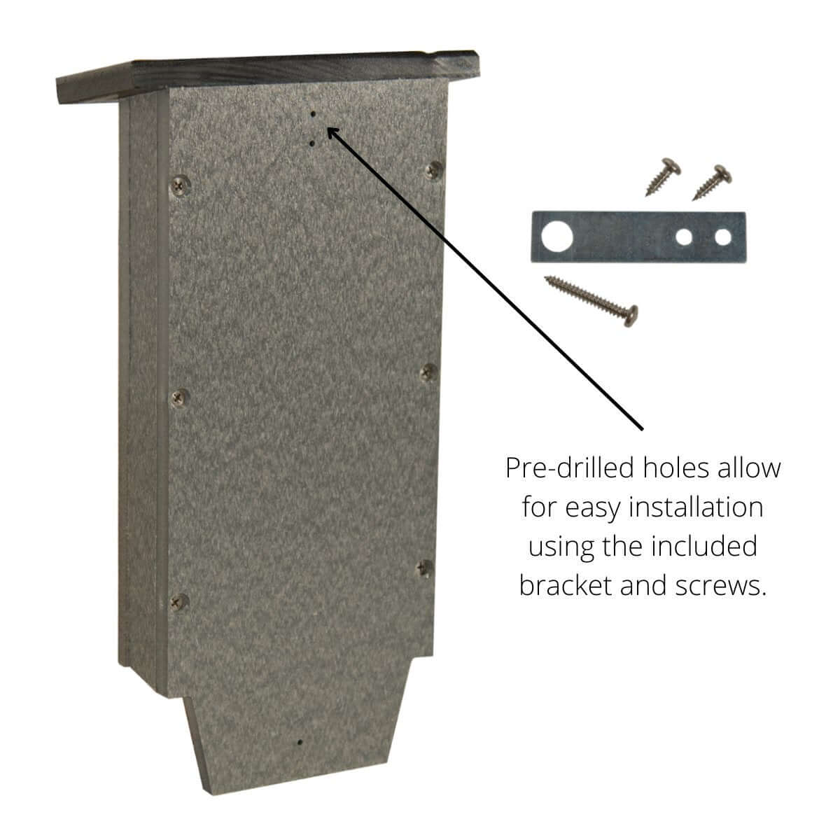 JCS Wildlife Mini Single Chamber Bat House with pre-drilled holes for easy installation using included bracket and screws.