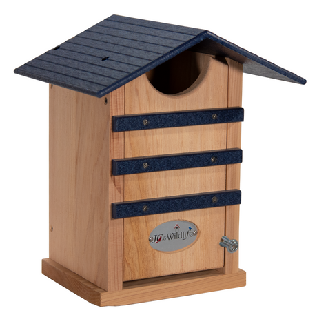 JCS Wildlife Cedar Screech Owl Nest Box with Poly Lumber Roof for attracting Screech Owls to your yard.