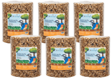 JCS Wildlife Bugs Nuts and Berries Premium Bird Seed Large Cylinder, 3.8 lb, six-pack display with vibrant packaging.