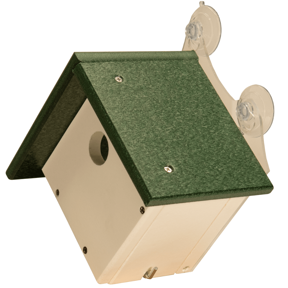 JCS Wildlife Recycled Poly Lumber Window-Mount Wren House for attracting nesting birds.