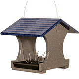 JCS Wildlife Small Hopper Bird Feeder in gray and blue, perfect for gardens and made from sustainable recycled materials.