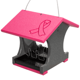 JCS Wildlife Small Hopper Bird Feeder in pink and gray, designed for bird-watching enthusiasts and garden decor.