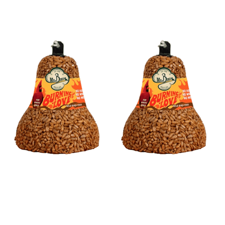 Mr. Bird Burning Love Seed Bell, spicy bird snack, prevents squirrels, perfect for year-round feeding, 5-inch diameter.