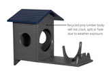 JCS Wildlife Squirrel Feeder crafted from durable recycled poly lumber with a blue roof and a snack holder.