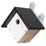 JCS Wildlife Recycled Poly Lumber Window-Mount Wren House with clear suction cups for easy installation.