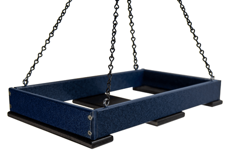 JCS Wildlife Large Poly Lumber Hanging Platform Feeder in blue, ideal for attracting birds to your yard.