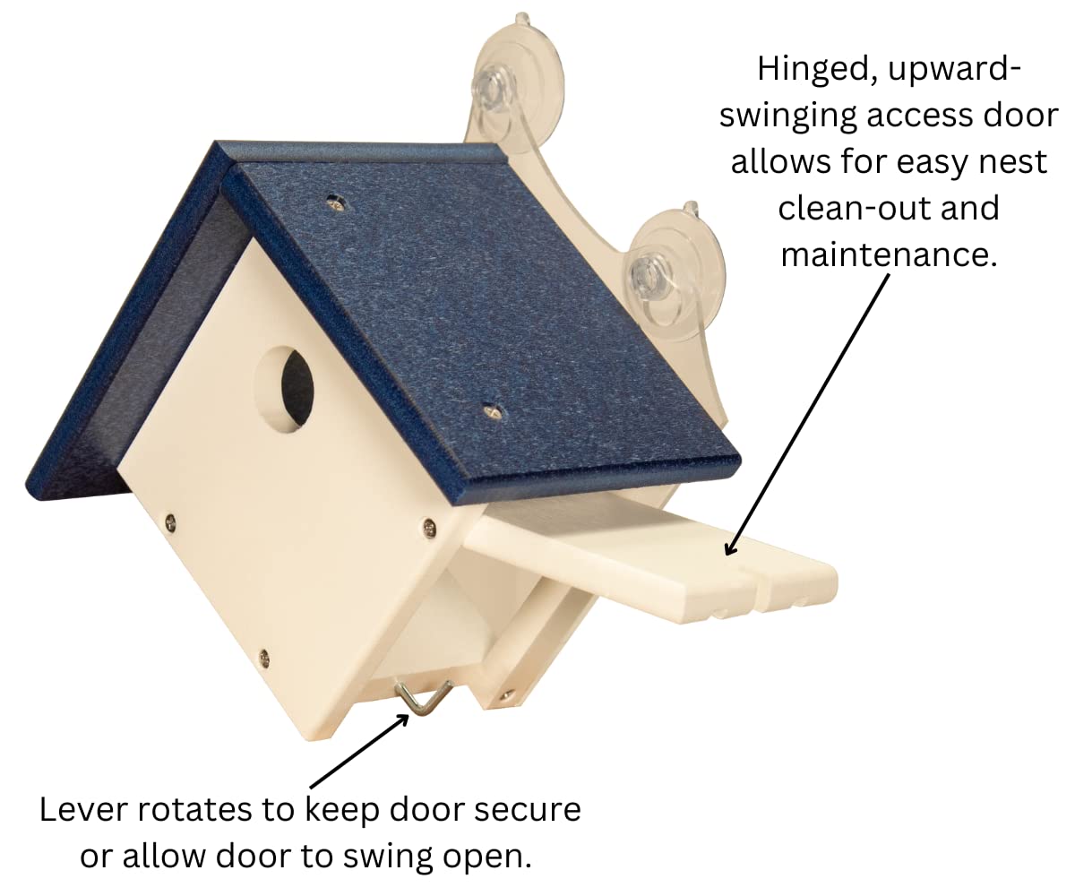 JCS Wildlife Recycled Poly Lumber Window-Mount Wren House with hinged door for easy maintenance.