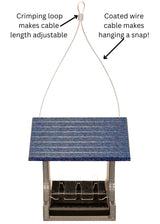 JCS Wildlife Small Hopper Bird Feeder with adjustable hanging cable and sturdy design for gardens.