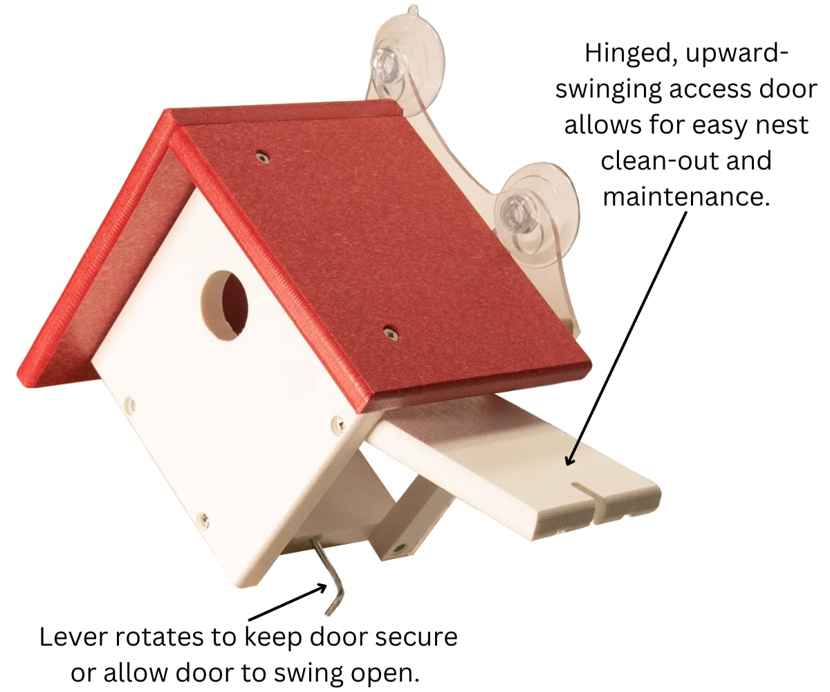 JCS Wildlife Recycled Poly Lumber Window-Mount Wren House with hinged access door for easy maintenance.