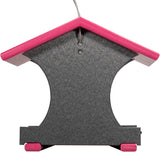 JCS Wildlife Small Hopper Bird Feeder in gray with pink accents, ideal for gardens and landscapes.
