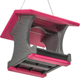 JCS Wildlife Small Hopper Bird Feeder in pink and gray, ideal for gardens and made from recycled materials.