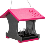 JCS Wildlife Small Hopper Bird Feeder with pink roof and breast cancer awareness ribbon design.