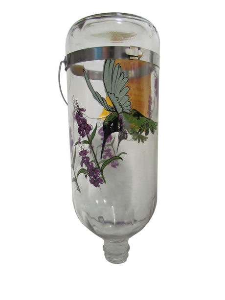 "Original Best-1 Glass Hummingbird Feeder Replacement Bottle with floral and bird design, 32 oz capacity, bottle only"