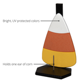 JCS Wildlife Candy Corn Squirrel Feeder with bright colors, holds one ear of corn for squirrel feeding.