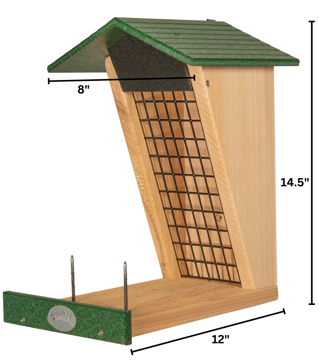 JCS Wildlife Double Snacker Squirrel Feeder with green roof and Cedar body, ideal for attracting birds and squirrels.