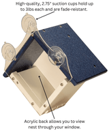 JCS Wildlife Recycled Poly Lumber Window-Mount Wren House with suction cups for easy window attachment.