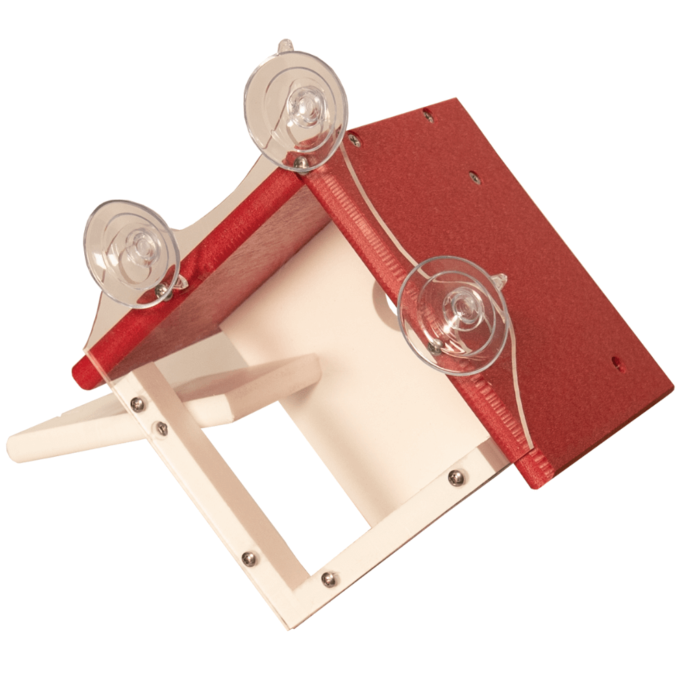 JCS Wildlife Recycled Poly Lumber Window-Mount Wren House with clear suction cups for easy window attachment.