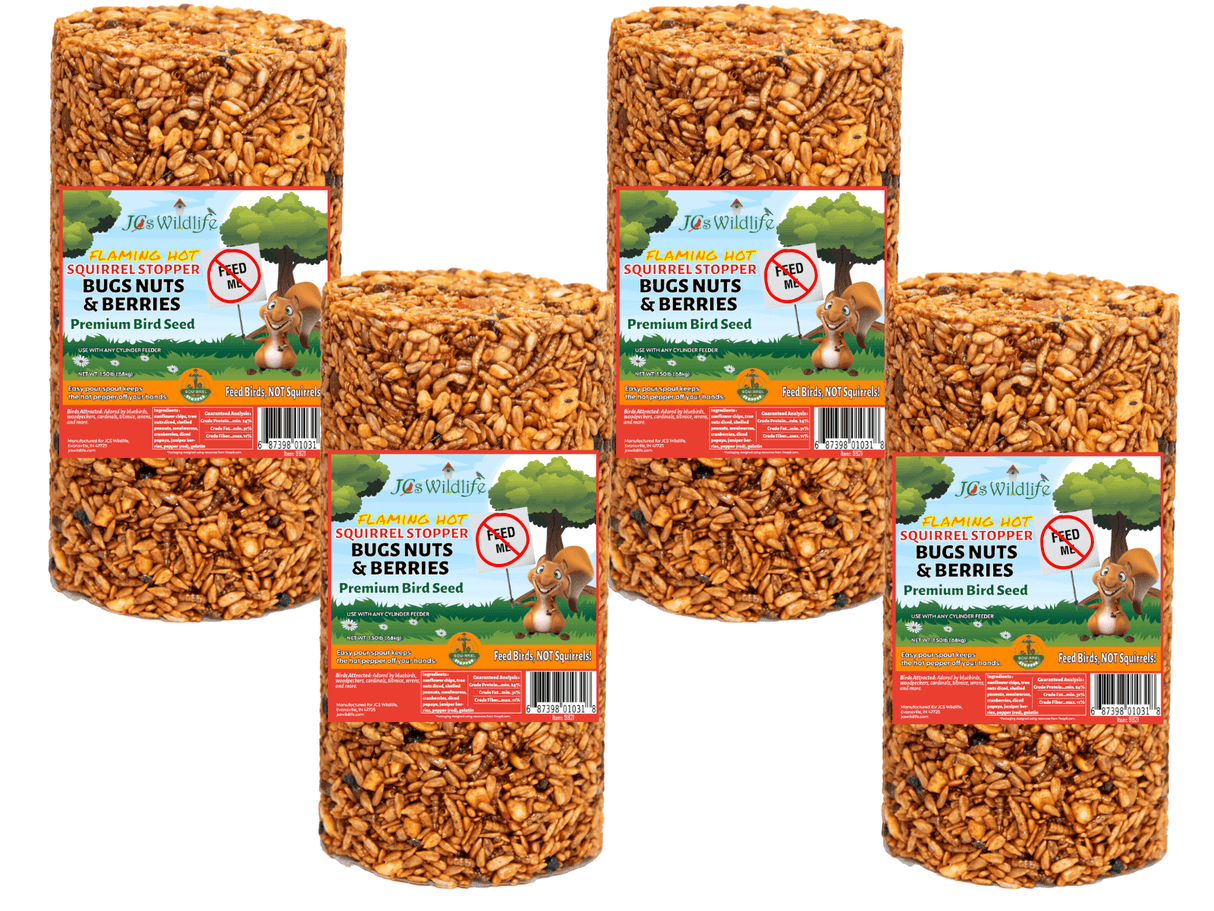 JCS Wildlife Squirrel Stopper Bugs Nuts & Berries Small Cylinder 1.5lbs premium bird seed in multi-pack.