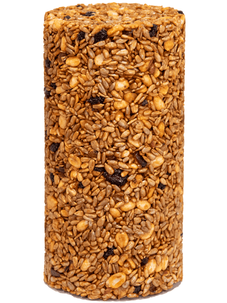 JCS Wildlife Squirrel Stopper No Mess, No Waste Small Cylinder 2lbs filled with seeds and nuts for wildlife feeding.