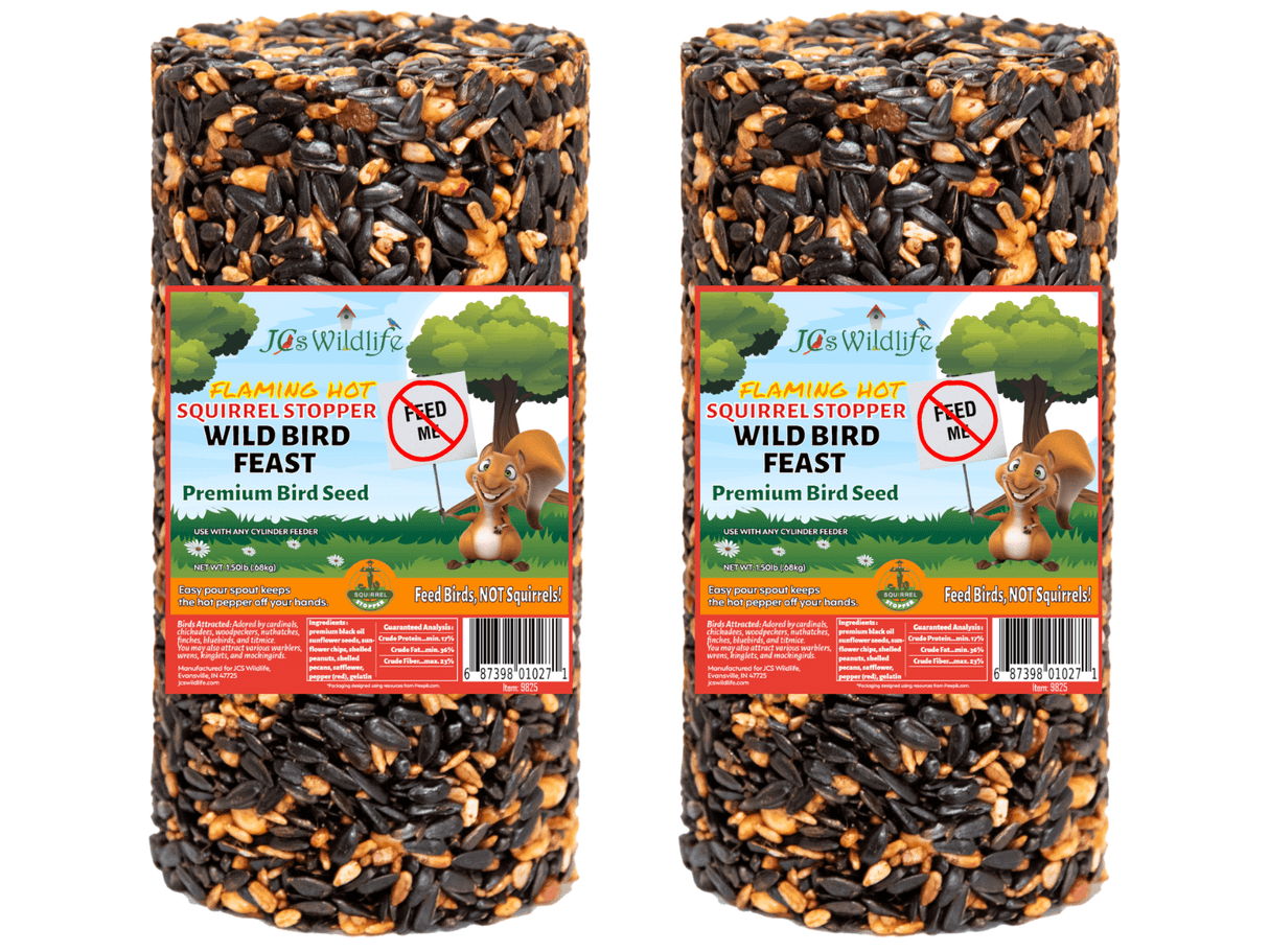 JCS Wildlife Squirrel Stopper Wild Bird Feast Small Cylinder 1.5lbs, premium bird seed blend without squirrels.