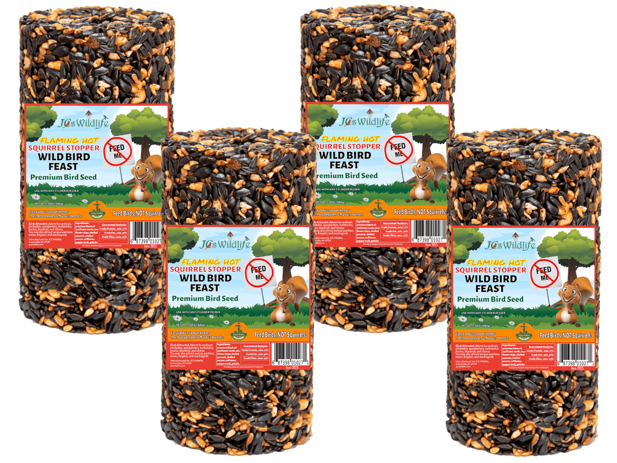 JCS Wildlife Squirrel Stopper Wild Bird Feast Small Cylinder 1.5lbs featuring premium bird seed ingredients.