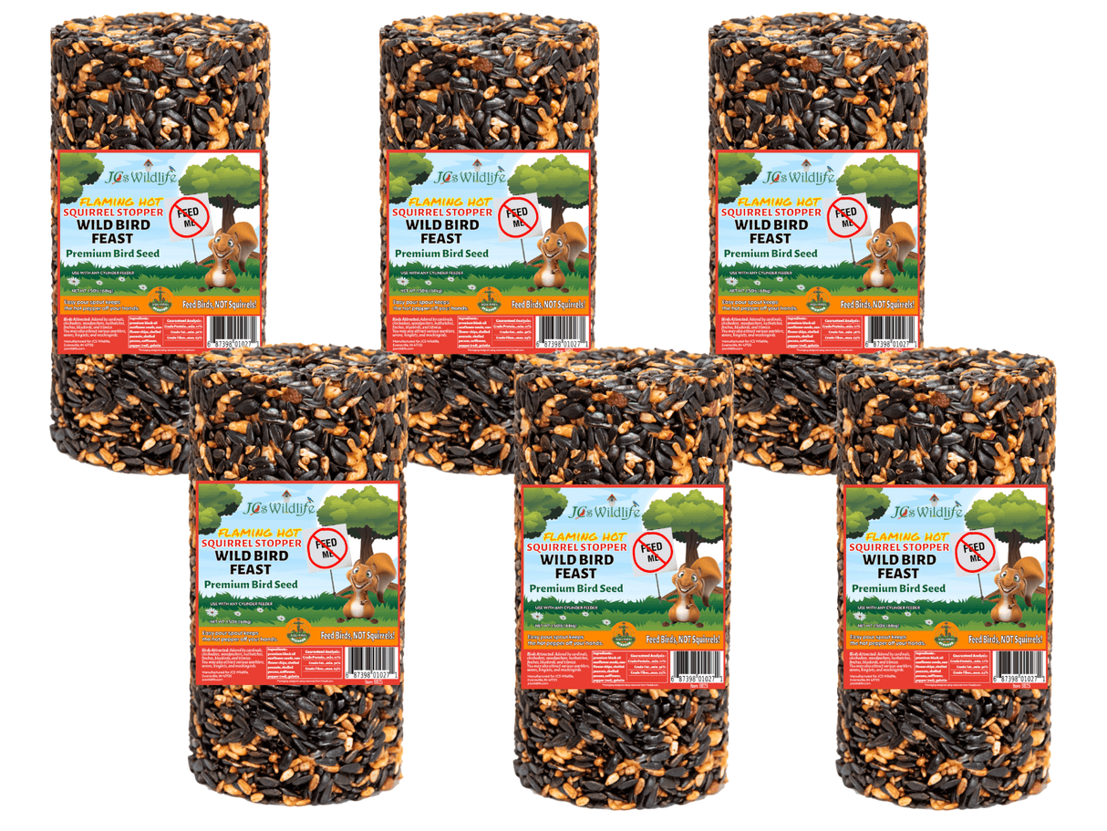 JCS Wildlife Squirrel Stopper Wild Bird Feast Small Cylinder 1.5lbs with premium ingredients including sunflower seeds.