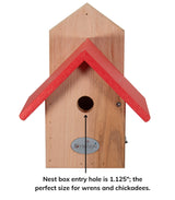 JCS Wildlife Nature Products USA Chickadee Birdhouse with 1.125" Portal Opening, Eco-friendly Cedar and Recycled Poly Lumber Roof.