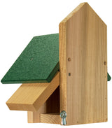 JCS Wildlife Chickadee Birdhouse with Cedar Body and Green Recycled Poly Lumber Roof, Made in USA, Eco-Friendly and Durable Design.