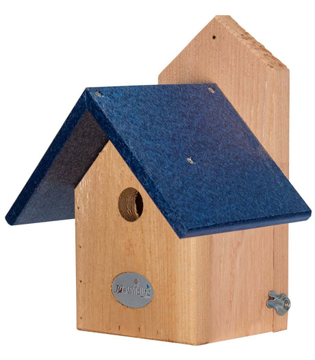 JCS Wildlife Cedar Chickadee Birdhouse with Recycled Poly Lumber Roof and 1-1/8" Portal Opening, Eco-friendly and Made in the USA