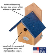 JCS Wildlife Cedar Chickadee Birdhouse with Durable Recycled Poly Lumber Roof and Made in USA Label