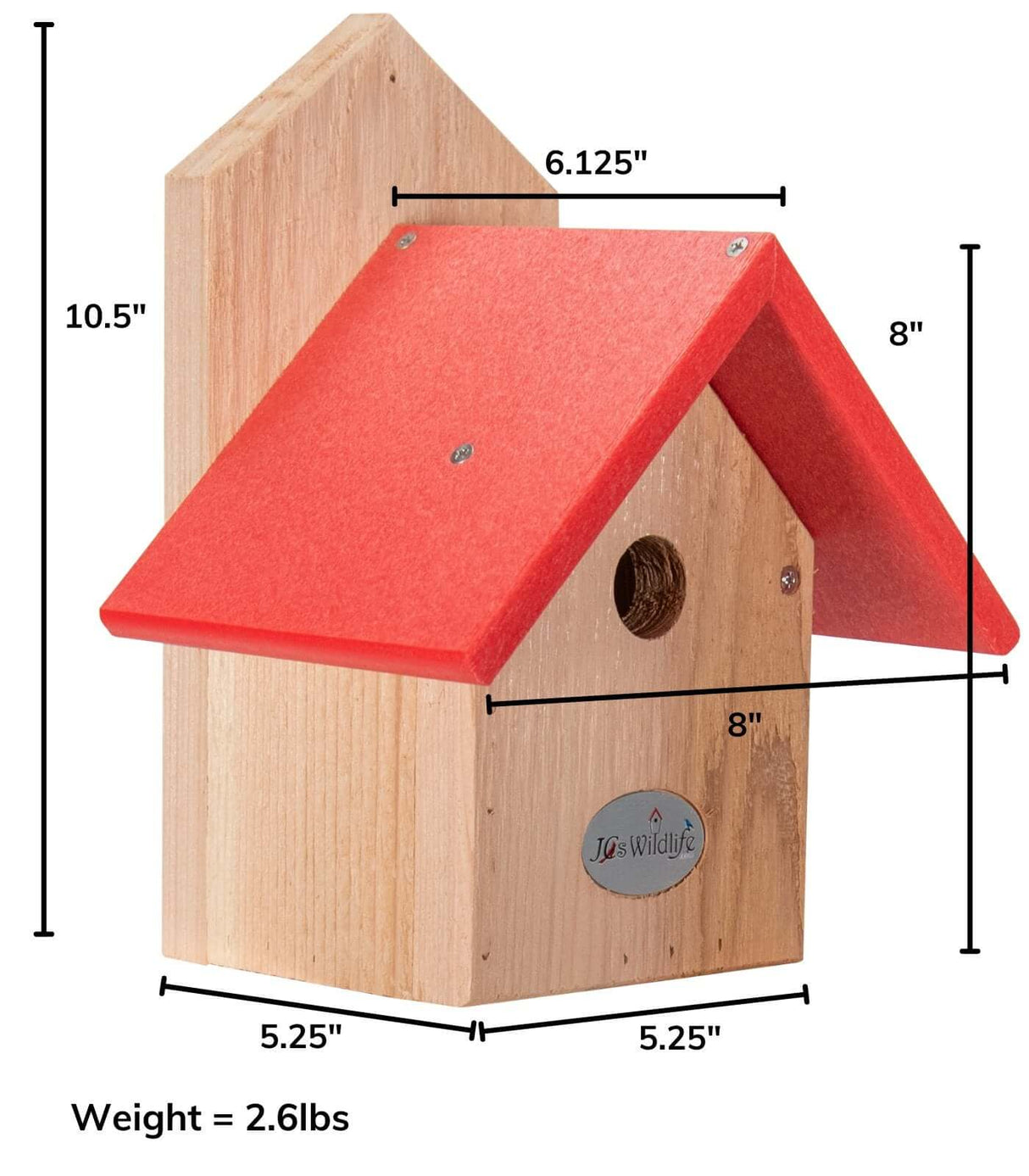 JCS Wildlife Nature Products USA Chickadee Birdhouse with Cedar Body and Eco-Friendly Recycled Poly Lumber Roof.