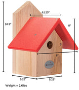 JCS Wildlife Nature Products USA Chickadee Birdhouse with Cedar Body and Eco-Friendly Recycled Poly Lumber Roof.
