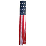 In The Breeze U.S. Stars and Stripes Embroidered 60" Windsock with red, white, and blue designs for outdoor decor.