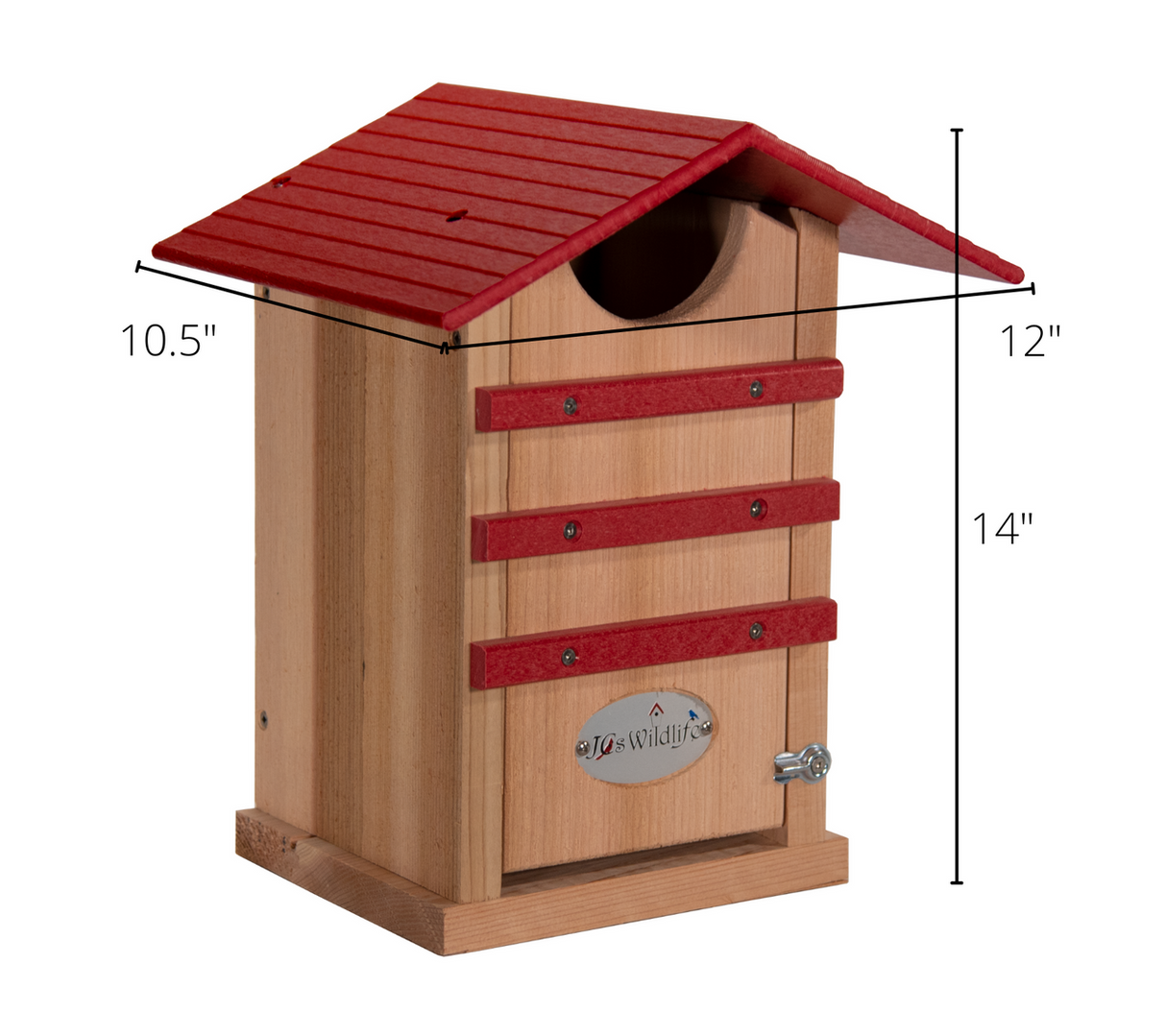 JCS Wildlife Cedar Screech Owl Nest Box with poly lumber roof, dimensions 10.5" x 12" x 14", perfect for attracting Screech Owls.