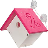JCS Wildlife Recycled Poly Lumber Window-Mount Wren House with pink ribbon design, perfect for attracting nesting birds.