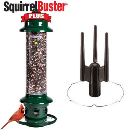 Brome 1024 Squirrel Buster Plus Bird Feeder and Pole Adapter Kit with cardinal bird illustration