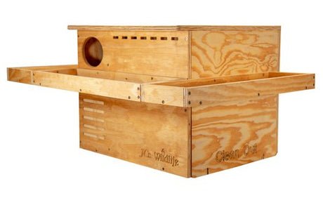 JCS Wildlife 3 Sided Platform Barn Owl Nesting Box with Elliptical Entrance and Interior Divider for Predator Protection
