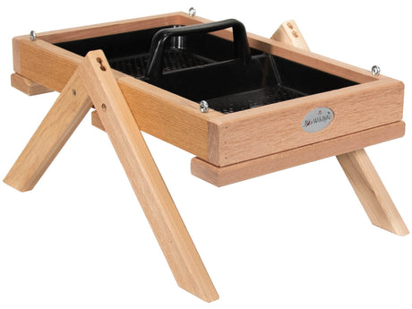 JCS Wildlife Cedar Platform Ground Feeder Large with removable tray and sturdy cedar wood construction.