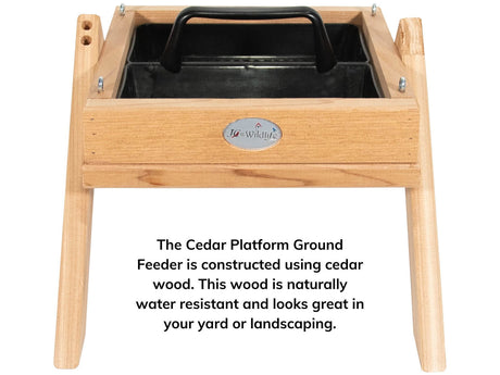 JCS Wildlife Cedar Platform Ground Feeder Medium, made of cedar wood, designed for easy filling and attracting birds.