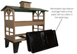 JCS Wildlife Double Colossal Ground Fly Thru Bird Feeder showing removable drainage trays for optimal seed storage.