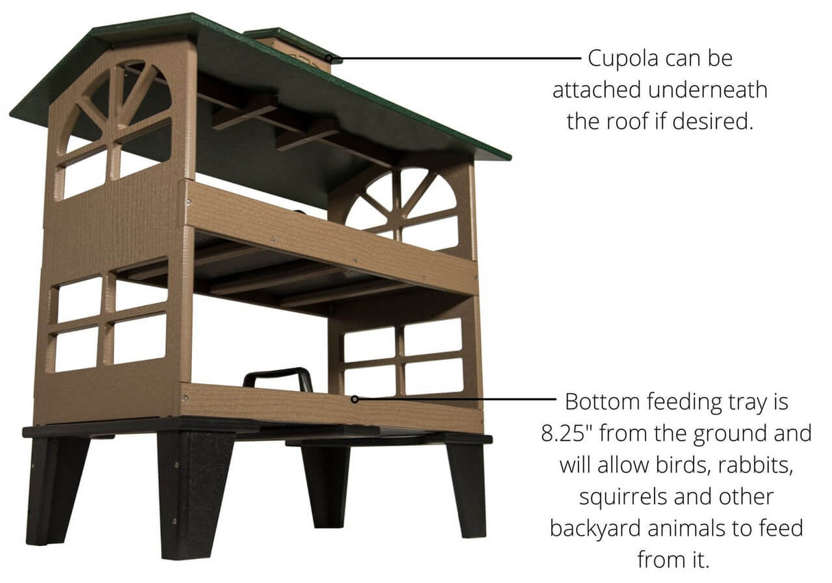 JCS Wildlife Double Colossal Ground Fly Thru Bird Feeder with two feeding trays for birds and backyard animals.