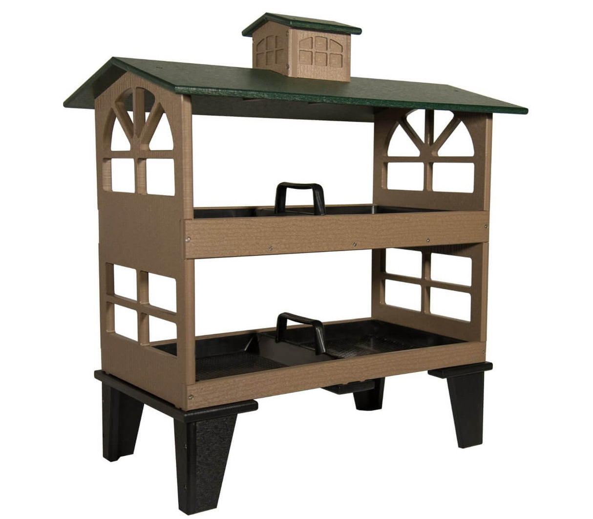 JCS Wildlife Double Colossal Ground Fly Thru Bird Feeder with two large seed trays and eco-friendly design.