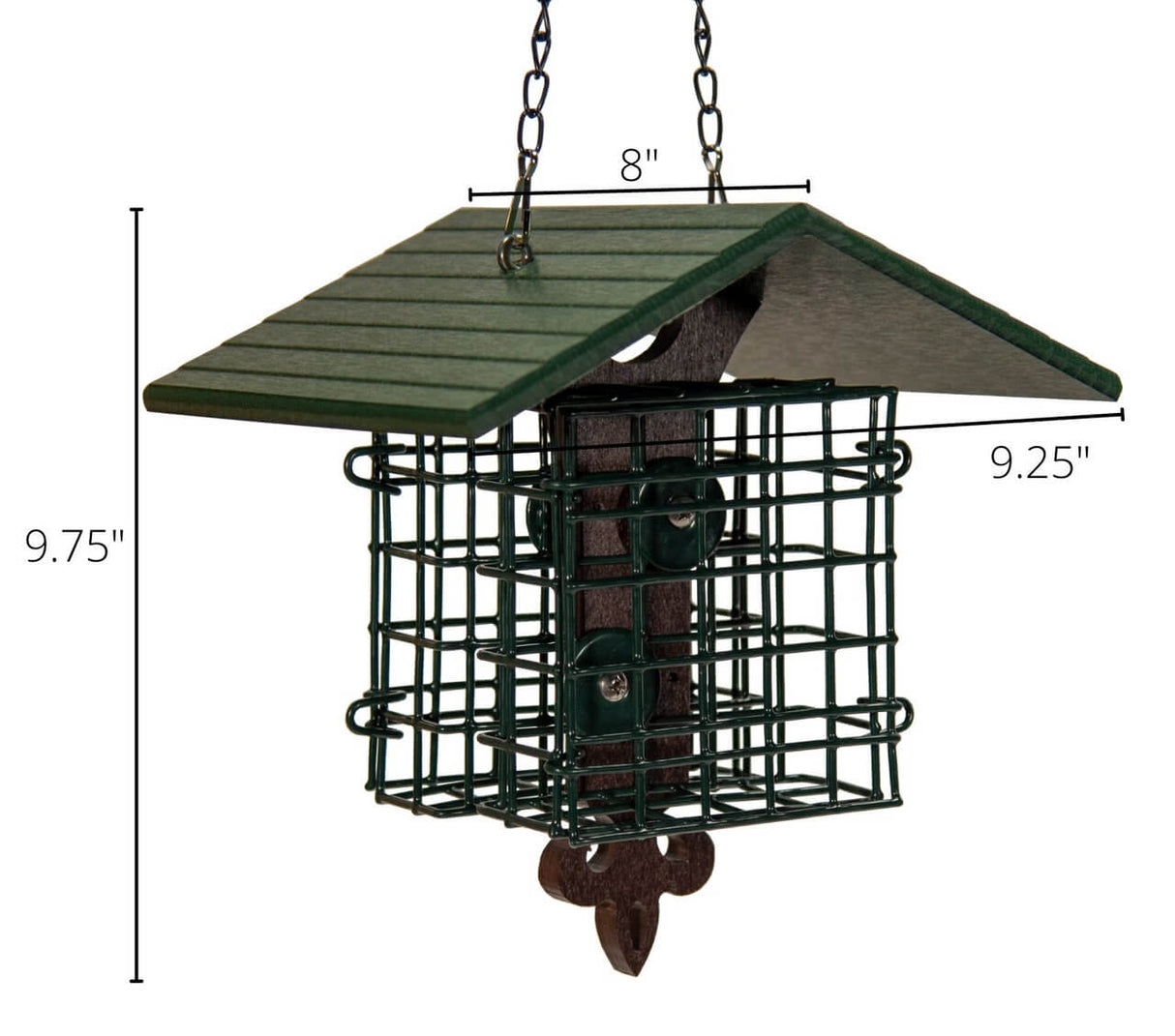JCS Wildlife Fleur de Lis Suet Feeder with eco-friendly poly lumber roof and wire suet cages for bird feeding