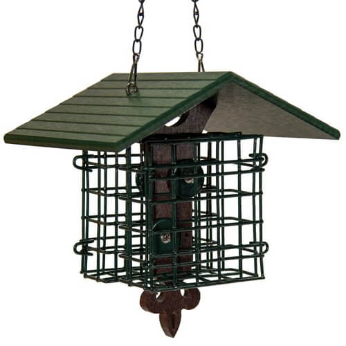 JCS Wildlife Fleur de Lis Suet Feeder with eco-friendly roof for attracting birds in gardens.