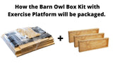 JCS Wildlife Large Barn Owl Box packaging with assembled parts and exercise platform kit.